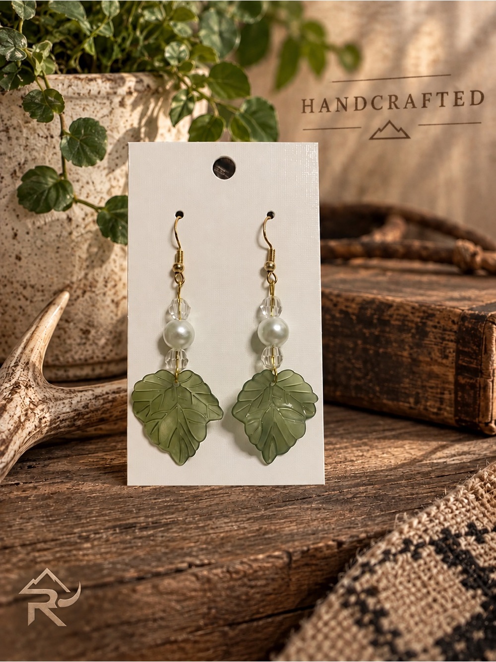 Handcrafted Green Leaf Dangle Earrings